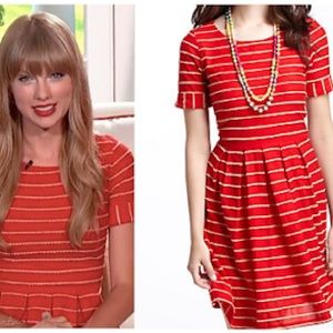 Anthropologie Bordeaux Embroidered Stripe Dress